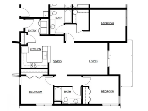 A black and white floor plan of a house with labeled rooms.
